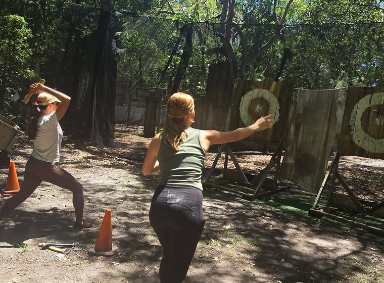 Mid-throw on the outdoor lanes