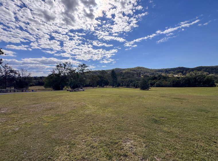 The north lawn looking west across open mown ground