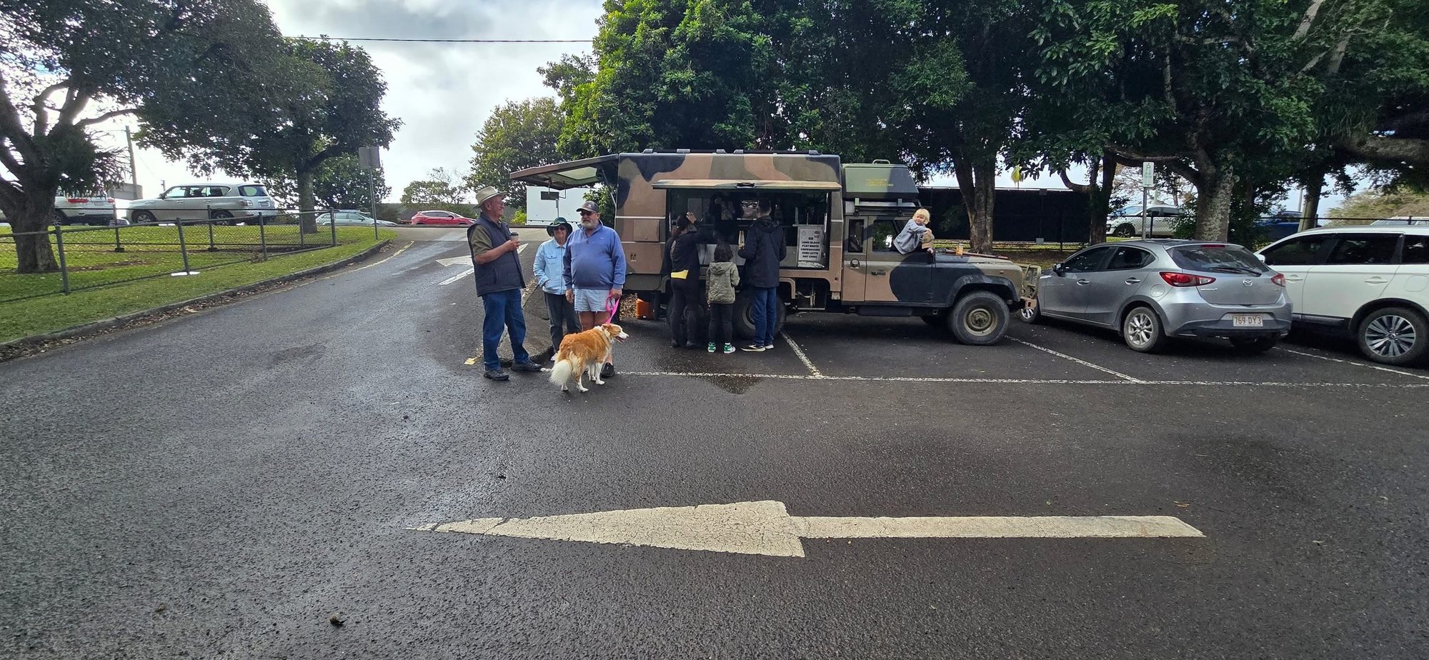 The Perentie mobile cafe and bar set up and serving a queue of customers