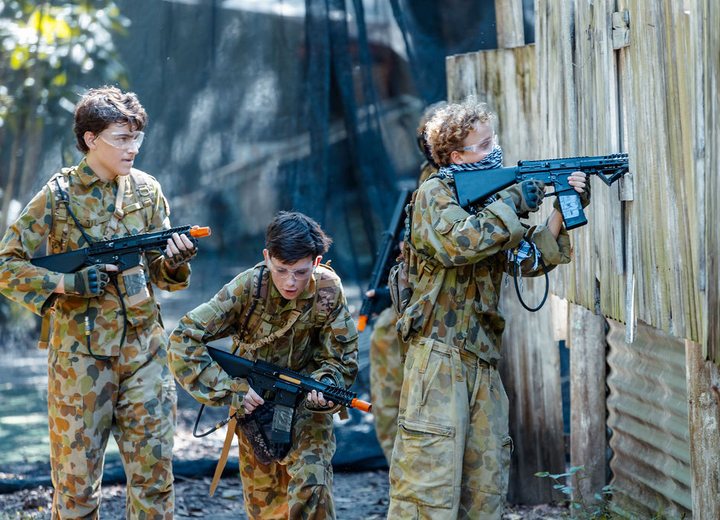 A birthday group in camo gear